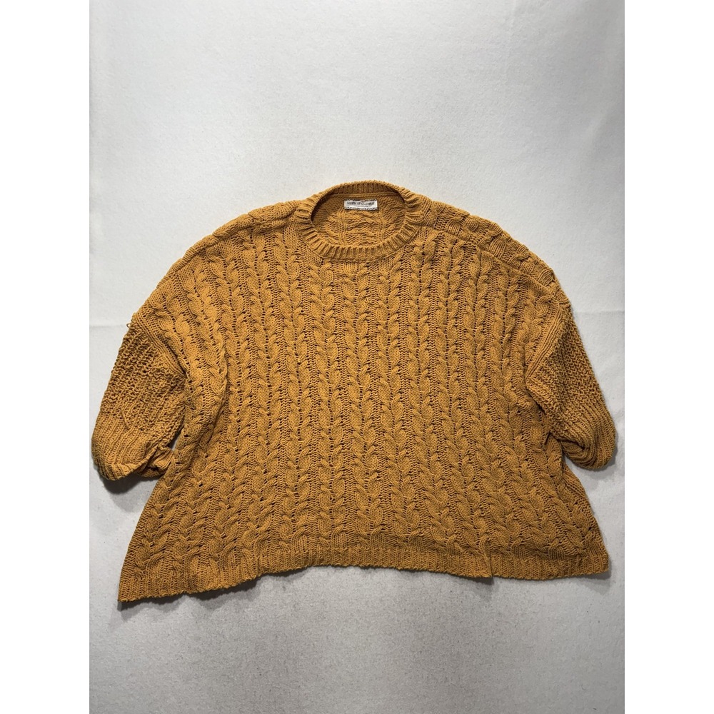 Giddy Up Glamour Sweater Womens XL Yellow Cable Knit 3/4 Sleeve Relaxed Pullover